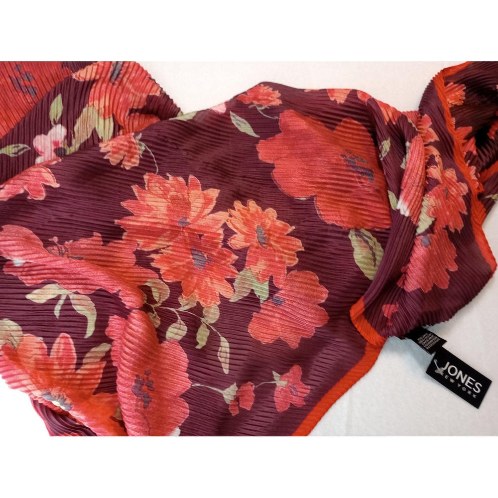 Jones New York Scarf Womens Burgundy Red Floral Pleated Lightweight Wrap Scraf - Picture 2 of 5